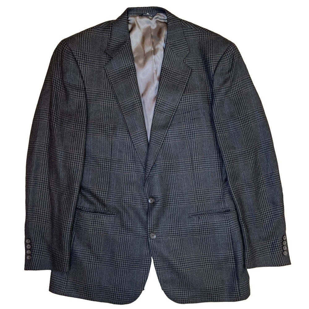 Vintage Chaps Ralph Lauren Glen Plaid Sport Coat Men Gray Union Made USA Blazer